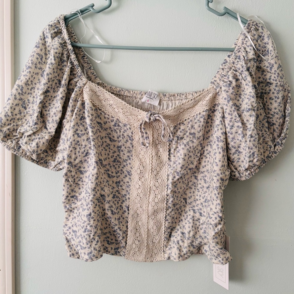 Sienna Sky Blue Floral Lace Blouse